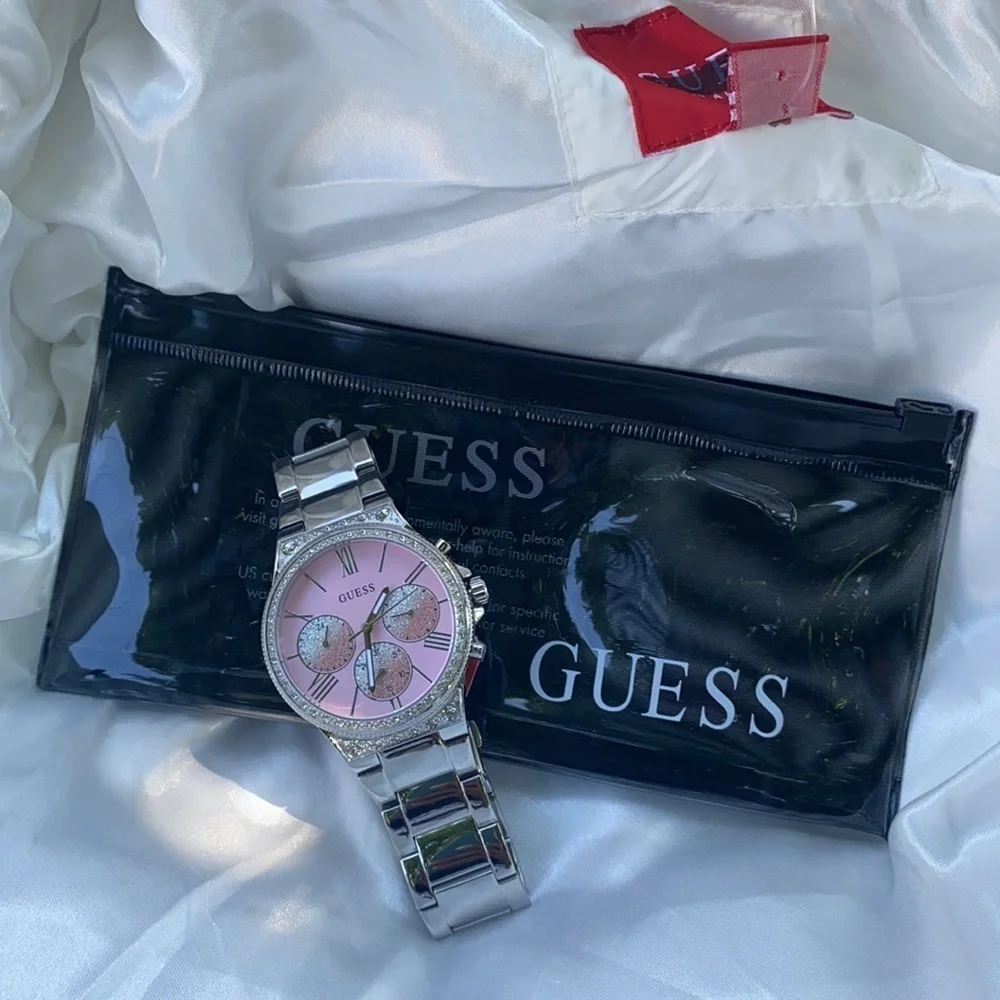 New GUESS Silver & Pink Chronograph Watch